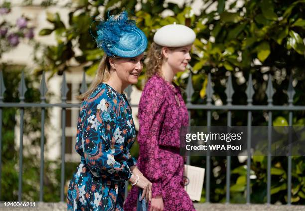 Sophie, Countess of Wessex and Lady Louise Mountbatten-Windsor attend the Easter Matins Service at St George's Chapel at Windsor Castle on April 17,...