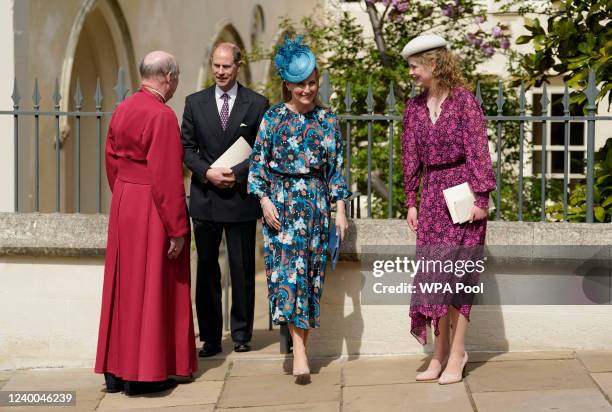 Sophie, Countess of Wessex, Lady Louise Mountbatten-Windsor, James, Viscount Severn and the Prince Edward, Earl of Wessex attend attends the Easter...