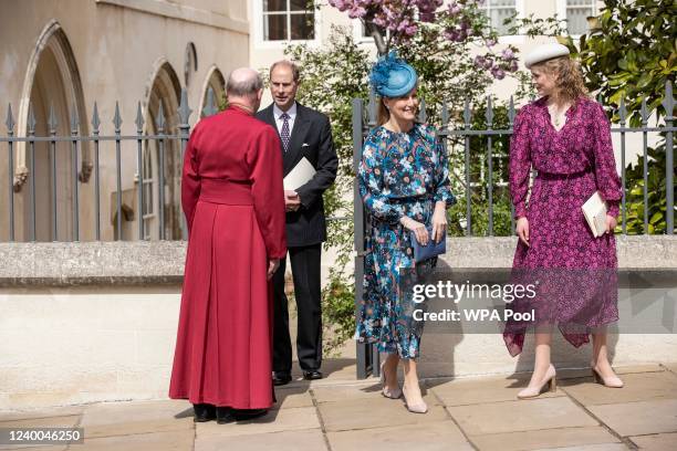 Sophie, Countess of Wessex, Lady Louise Mountbatten-Windsor, James, Viscount Severn and the Prince Edward, Earl of Wessex say goodbye to Dean of...