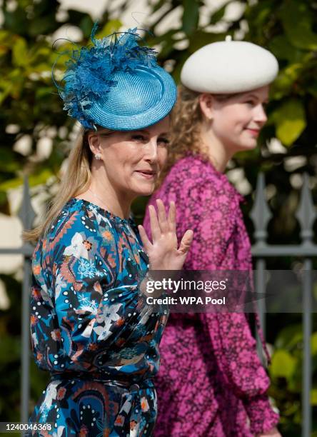 Sophie, Countess of Wessex and Lady Louise Mountbatten-Windsor attend the Easter Matins Service at St George's Chapel at Windsor Castle on April 17,...