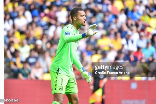 Alban LAFONT of Nantes during the Ligue 1 Uber Eats match between Nantes and Angers at Stade de la Beaujoire on April 17, 2022 in Nantes, France.