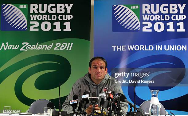 Martin Johnson, the England manager talks to the media during an England IRB Rugby World Cup 2011 team announcement at the Southern Cross Hotel on...