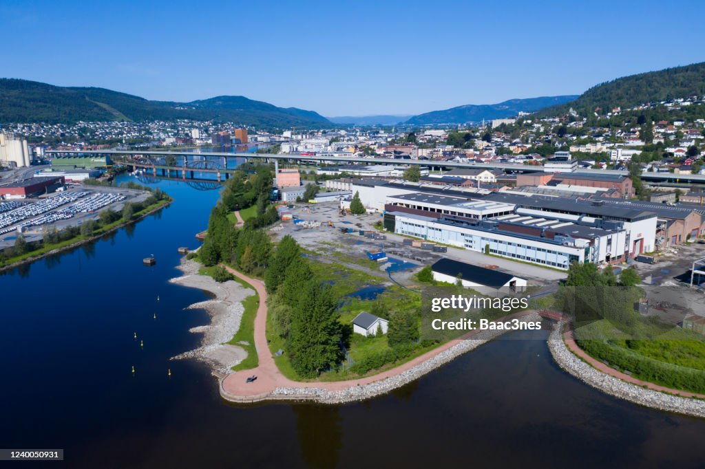 Aerial view of Drammen city, Norway