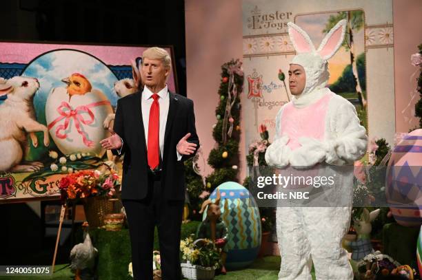 Lizzo, Lizzo Episode 1823 -- Pictured: James Austin Johnson as Donald Trump and Bowen Yang as the Easter Bunny during the Easter Wishes Cold Open on...