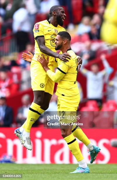 Ruben Loftus-Cheek of Chelsea celebrates scoring his goal with Antonio Rudiger during The FA Cup Semi-Final match between Chelsea and Crystal Palace...