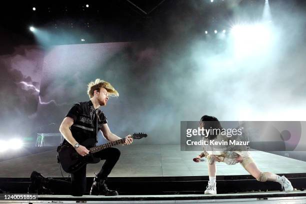 And Billie Eilish perform onstage at the Coachella Stage during the 2022 Coachella Valley Music And Arts Festival on April 16, 2022 in Indio,...