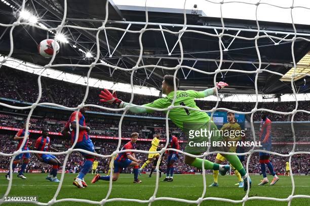 Chelsea's English midfielder Ruben Loftus-Cheek shoots and scores a goal past Crystal Palace's English goalkeeper Jack Butland during the English FA...