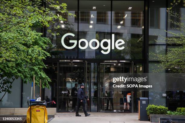 An exterior view of the entrance to Google - King's Cross offices in central London.