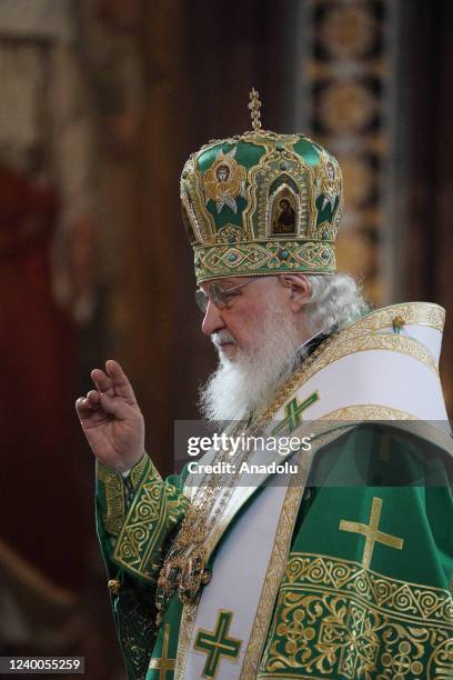 Patriarch Kirill of Moscow and All Russia performs an all-night vigil at the Cathedral of Christ the Saviour on the eve of Palm Sunday, a Christian...