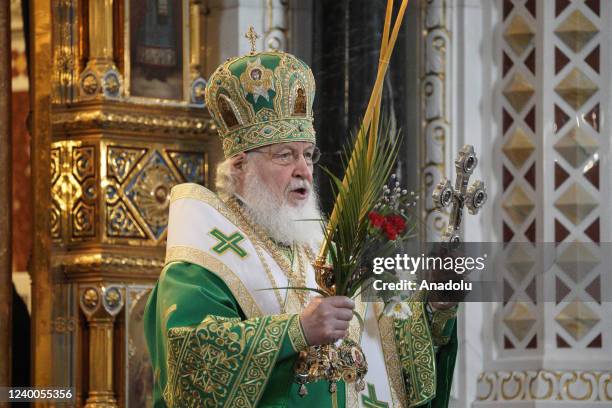 Patriarch Kirill of Moscow and All Russia performs an all-night vigil at the Cathedral of Christ the Saviour on the eve of Palm Sunday, a Christian...