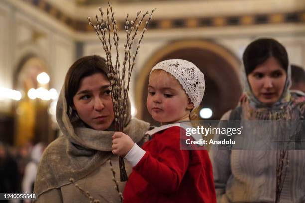 Patriarch Kirill of Moscow and All Russia performs an all-night vigil at the Cathedral of Christ the Saviour on the eve of Palm Sunday, a Christian...
