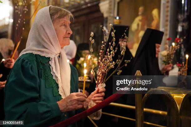 Patriarch Kirill of Moscow and All Russia performs an all-night vigil at the Cathedral of Christ the Saviour on the eve of Palm Sunday, a Christian...