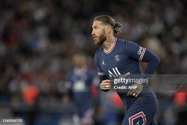 Sergio Ramos of Paris Saint-Germain during the French Ligue 1 match between Paris Saint-Germain and Olympique Marseille at the Parc des Princes in...