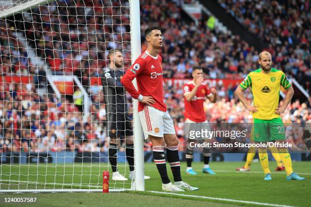 Cristiano Ronaldo of Manchester United takes a break during the Premier League match between Manchester United and Norwich City at Old Trafford on...