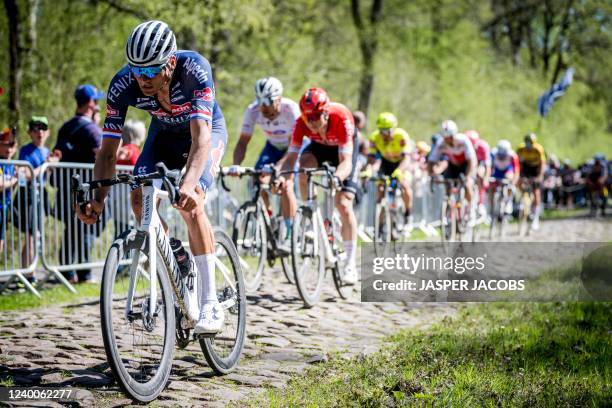 Dutch Mathieu van der Poel of Alpecin-Fenix pictured in action during the 119th edition of the men elite race of the 'Paris-Roubaix' cycling event 2...