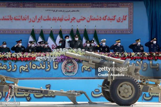 Iranian President Ebrahim Raisi attends military parade held to mark the National Army Day in Tehran, Iran on April 18, 2022. Military parades by...