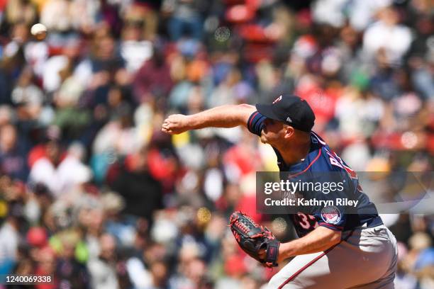 Dylan Bundy of the Minnesota Twins pitches in the fourth inning against the Boston Red Sox at Fenway Park on April 18, 2022 in Boston, Massachusetts.