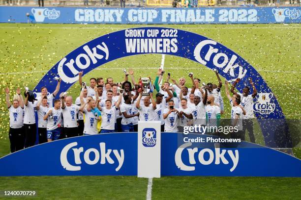 Gent celebrates here victory during the Croky Cup final match between KAA Gent and RSC Anderlecht in the King Baudouin Stadium on April 18, 2022 in...