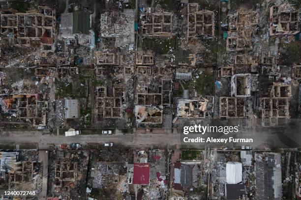 Destroyed houses on April 18, 2022 in Irpin, Ukraine.