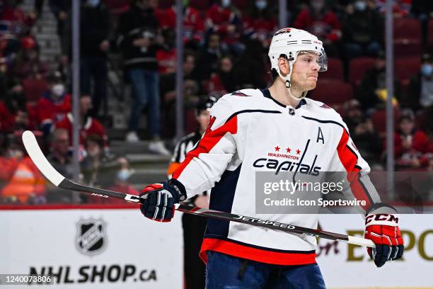 Look on Washington Capitals defenceman John Carlson during the Washington Capitals versus the Montreal Canadiens game on April 16, 2022 at Bell...