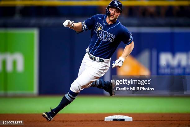 August 16: Austin Meadows of the Tampa Bay Rays runs the bases during the game between the Baltimore Orioles and the Tampa Bay Rays at Tropicana...