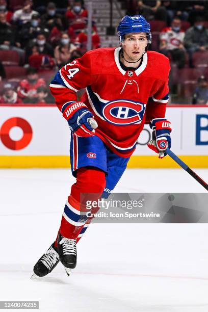 Look on Montreal Canadiens center Tyler Pitlick during the Washington Capitals versus the Montreal Canadiens game on April 16, 2022 at Bell Centre in...