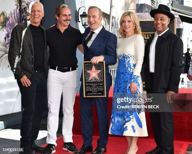 Patrick Fabian, Tony Dalton, Rhea Seehorn and Giancarlo Esposito pose with US actor Bob Odenkirk during his Hollywood Walk of Fame Star unveiling...