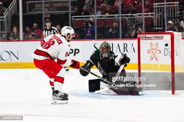 Carolina Hurricanes Center Vincent Trocheck opens the scoring with the first goal of the night during a hockey game between the Carolina Hurricanes...