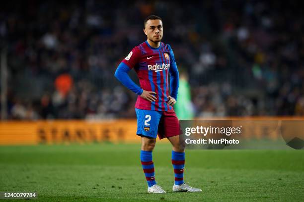 Segino Dest of FC Barcelona during the La Liga match between FC Barcelona and Cadiz CF at Camp Nou Stadium on April 18, 2022 in Barcelona, Spain.