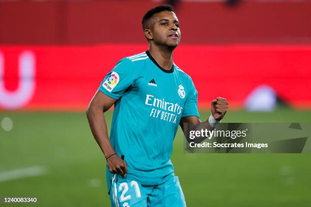 Rodrygo Silva de Goes of Real Madrid celebrates goal 1-2 during the La Liga Santander match between Sevilla v Real Madrid at the Estadio Ramon...