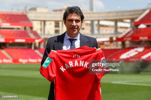 Aitor Karanka during his presentation as the new manager of Granada CF at Nuevo Los Carmenes Stadium on April 19, 2022 in Granada, Spain.