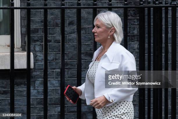 Secretary of State for Digital, Culture, Media and Sport Nadine Dorries arrives in Downing Street to attend the weekly Cabinet meeting on April 19,...