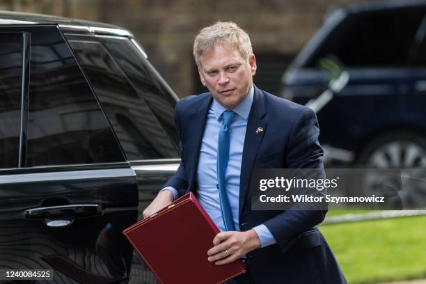 Secretary of State for Transport Grant Shapps arrives in Downing Street to attend the weekly Cabinet meeting on April 19, 2022 in London, England....