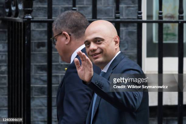 Secretary of State for Health and Social Care Sajid Javid arrives in Downing Street to attend the weekly Cabinet meeting on April 19, 2022 in London,...