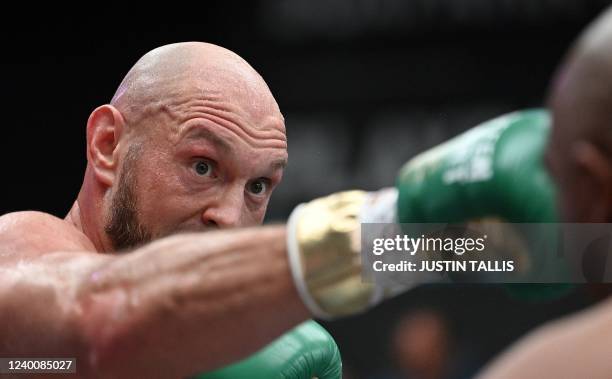 World Boxing Council heavyweight title holder Britain's Tyson Fury takes part in an open work-out session in Wembley, west London, on April 19, 2022....