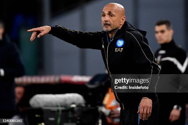 Luciano Spalletti coach of SSC Napoli reacts during the Serie A football match between SSC Napoli and AS Roma. Napoli and Roma drew 1-1.