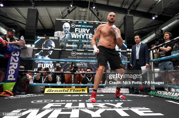 Tyson Fury during an open workout at BOXPARK Wembley, London. Picture date: Tuesday April 19, 2022.
