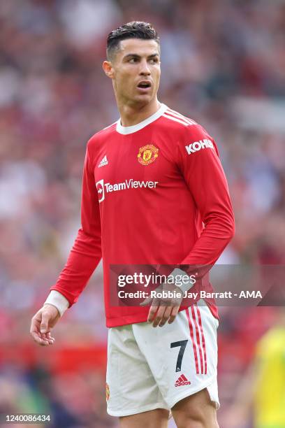 Cristiano Ronaldo of Manchester United during the Premier League match between Manchester United and Norwich City at Old Trafford on April 16, 2022...