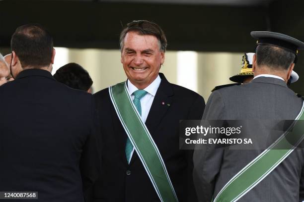 Brazilian President Jair Bolsonaro attends the Brazilian Army Day celebration at the Army Headquarters in Brasilia, on April 19, 2022