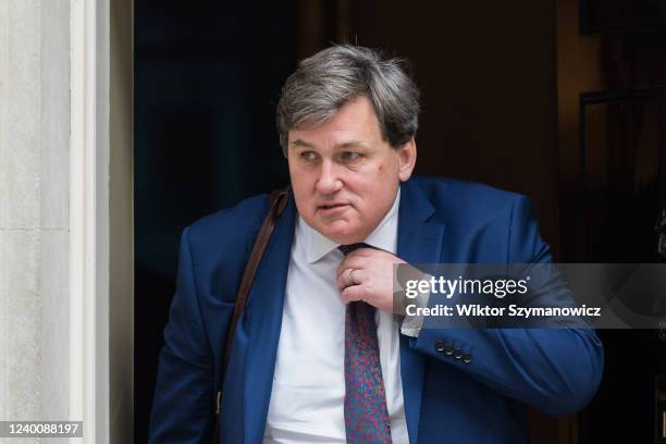 Minister of State Kit Malthouse leaves Downing Street after attending the weekly Cabinet meeting on April 19, 2022 in London, England. Today marks...