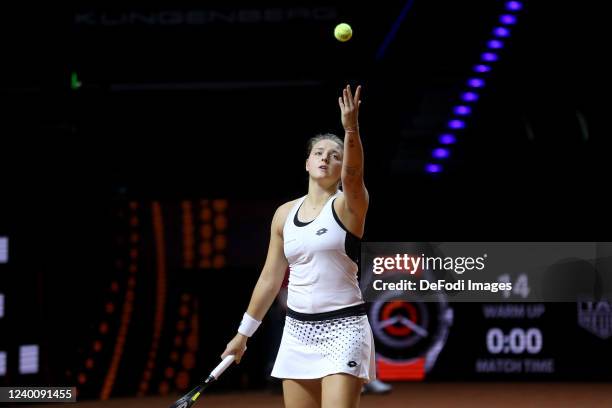 Jule Niemeier of Germany in action at the match against Ons Jabeur Bianca Andreescu of Canada during day tow of the Porsche Tennis Grand Prix...