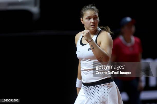 Jule Niemeier of Germany gestures at the match against Ons Jabeur Bianca Andreescu of Canada during day tow of the Porsche Tennis Grand Prix...