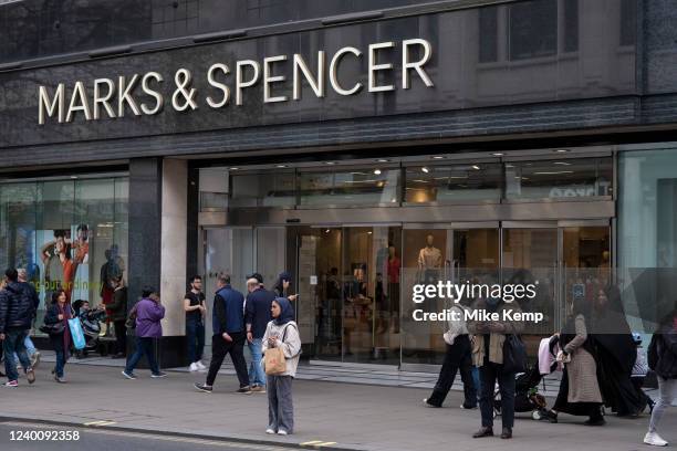 Shoppers and visitors out on Oxford Street on 13th April 2022 in London, United Kingdom. Oxford Street is a major retail centre in the West End of...