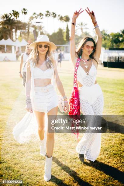 Ludi Delfino and Alessandra Ambrosio attend the 2022 Coachella Valley Music and Arts Festival weekend 1 day 1 on April 15, 2022 in Indio, California.