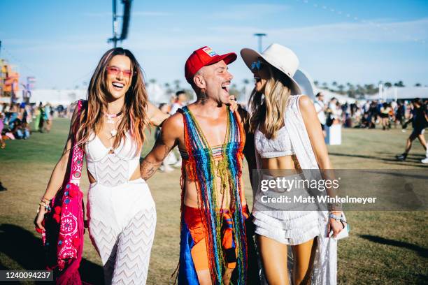 Alessandra Ambrosio, Matheus Mazzafera and Ludi Delfino attend the 2022 Coachella Valley Music and Arts Festival weekend 1 day 1 on April 15, 2022 in...