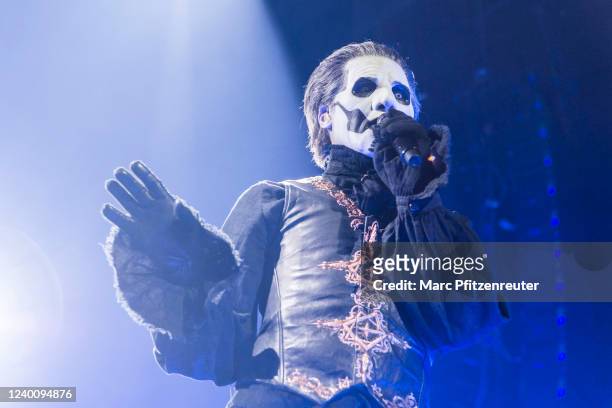 Tobias Forge of Swedish rock band Ghost performs on stage during the Imperatour - Europe 2022 at the Lanxess-Arena on April 19, 2022 in Cologne,...