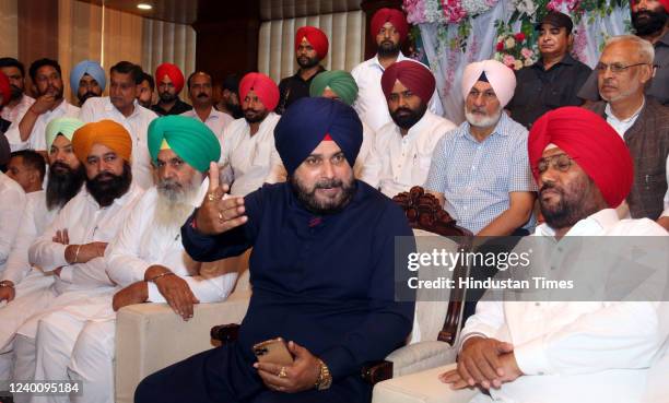 Former Punjab Congress President Navjot Singh Sidhu interacts with the media during a press conference on April 19, 2022 in Bathinda, India.