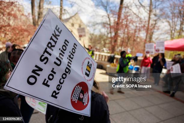 Members of the Indiana Graduate Workers Coalition and their supporters picket outside the Chemistry building while striking for union recognition/...