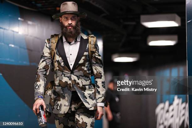Brent Burns of the San Jose Sharks arrives at the arena before the game against the Columbus Blue Jackets at SAP Center on April 19, 2022 in San...