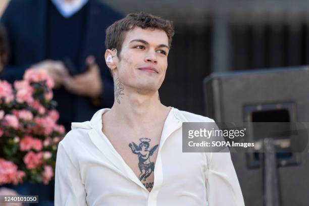 Italian singer, Blanco alias as Riccardo Fabbriconi attends the 'Pilgrimage of Italian teenagers' led by Pope Francis in St. Peter's Square in...